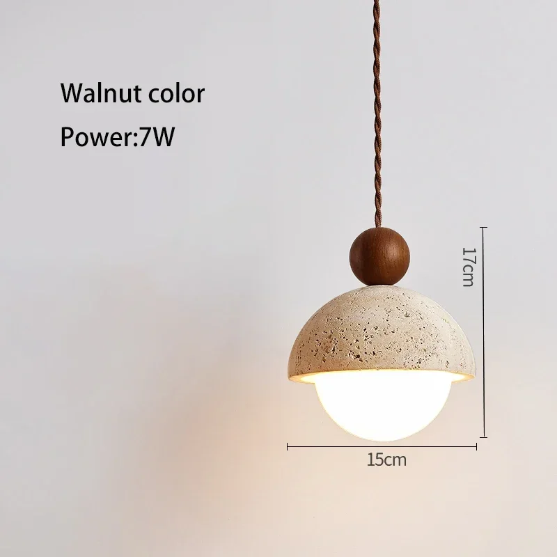 Wabi-Sabi Style Yellow Travertine Pendant Light Nordic Bedside Restaurant Counter Bedroom Decoration Walnut Colored Round Ball