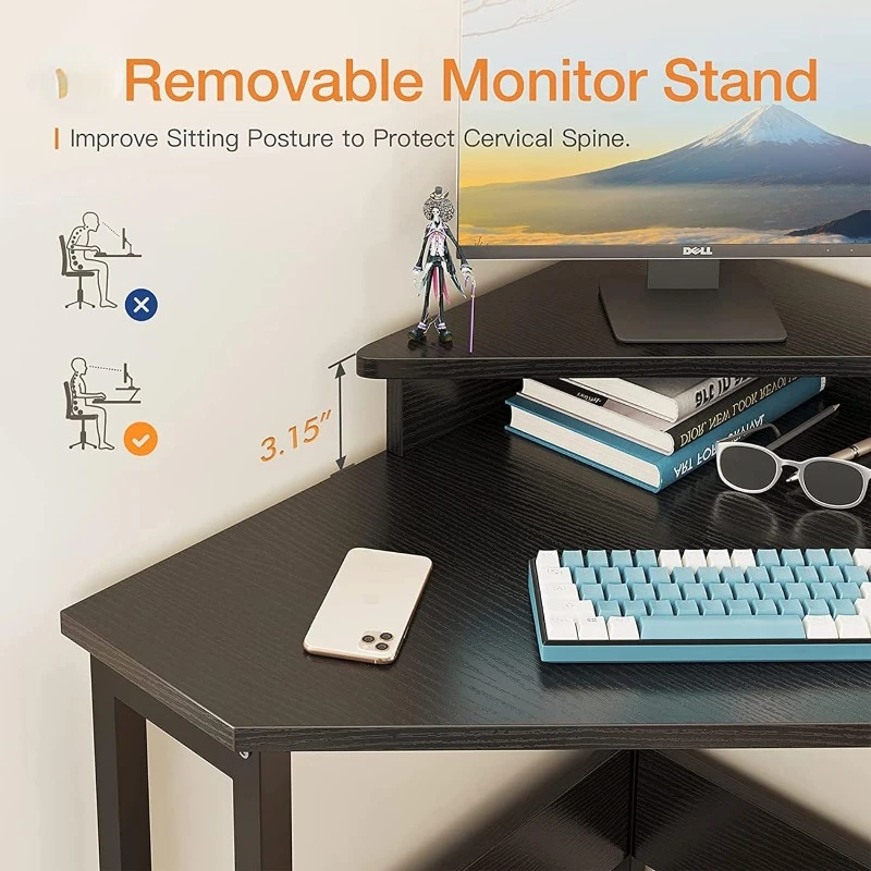 Pequeno espaço Saving Desk com resistente Steel Frame, mesa do computador com suporte do monitor