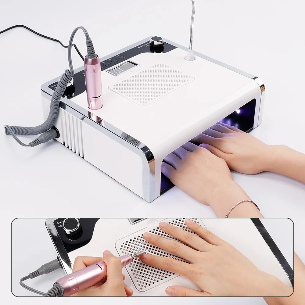 108W 4 IN 1 Pro Nail Manicure Polishing&Suction&Drying&Lighting Nail Drill Nail Dust Collector with Dryer Lamp and Light