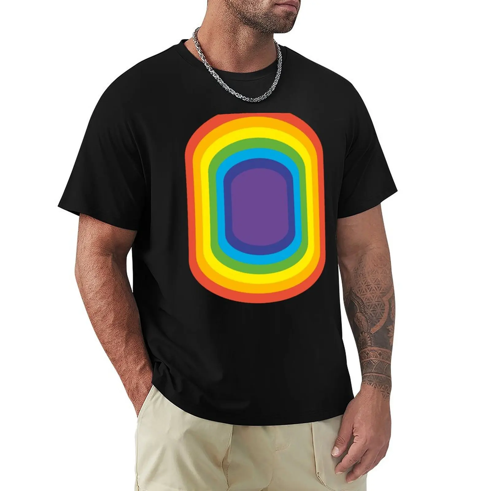 Oblong Rainbow Color T-Shirt Gym Wear Breathable Short Sleeve Tee