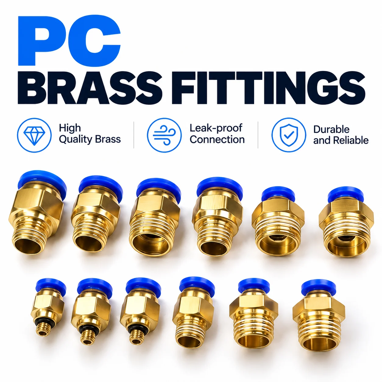 10Pcs/batch of Pneumatic Air Hose Quick Plug Air Connector PC 4mm 6mm 8mm 10mm 12mm Thread 1/8 1/4 3/8 1/2 Quick Connector