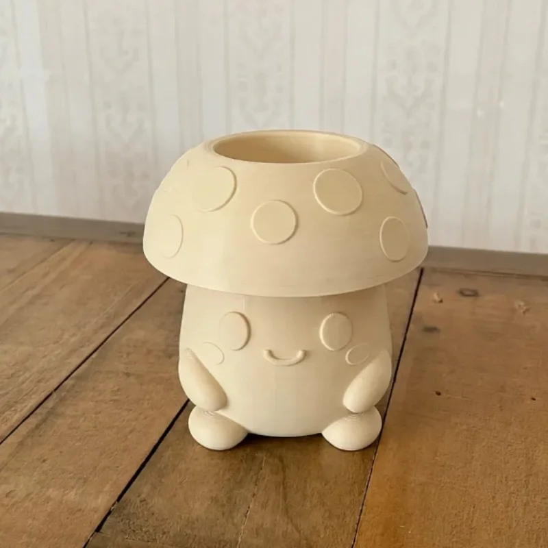 3D Printed Cute Smiling Mushroom Succulent Planter, Plastic Cartoon Mini Plant Pot, Adorable Mushroom‑Shaped Flower Planter