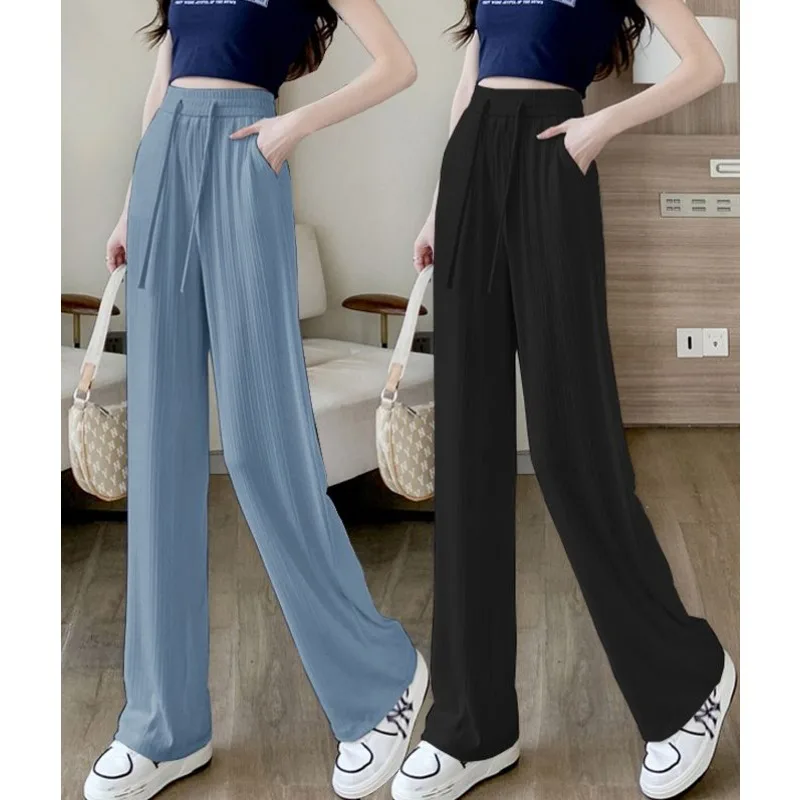 Wide-leg Pants Women New Summer Thin High-waisted Draping Mopping Pants Narrow Version of Casual Pants Ice Silk Female Pants