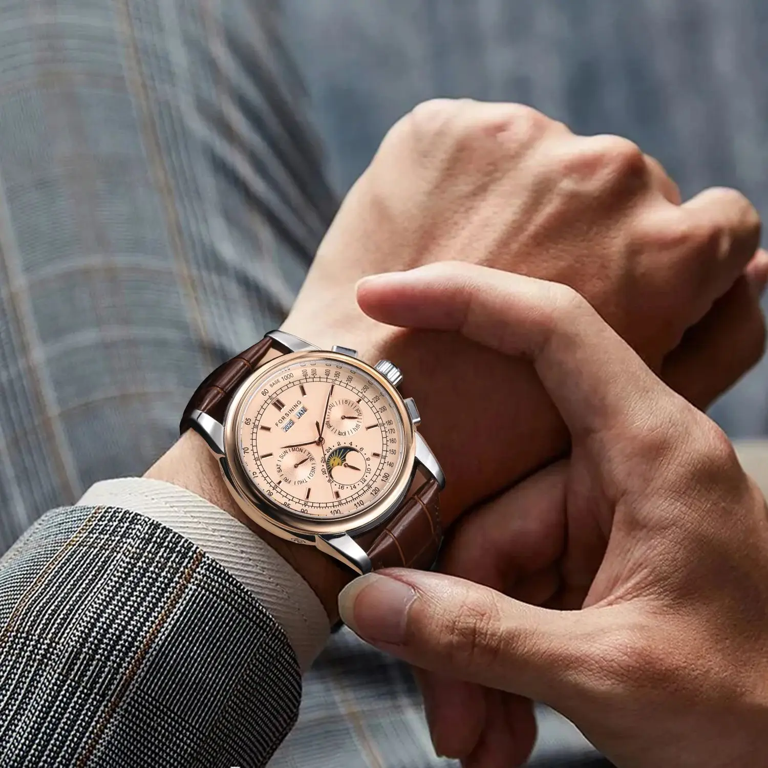 FORSINING Orologi da uomo, orologio meccanico retrò quadrato intagliato a carica automatica, orologio da polso con cinturino in pelle vintage, Argento- marrone, Retro FORSINING Orologi da uomo, orologio meccanico retrò quadrato intagliato a carica automatica, orologio da polso con cinturino in pelle vintage, Argento- marrone, Retro