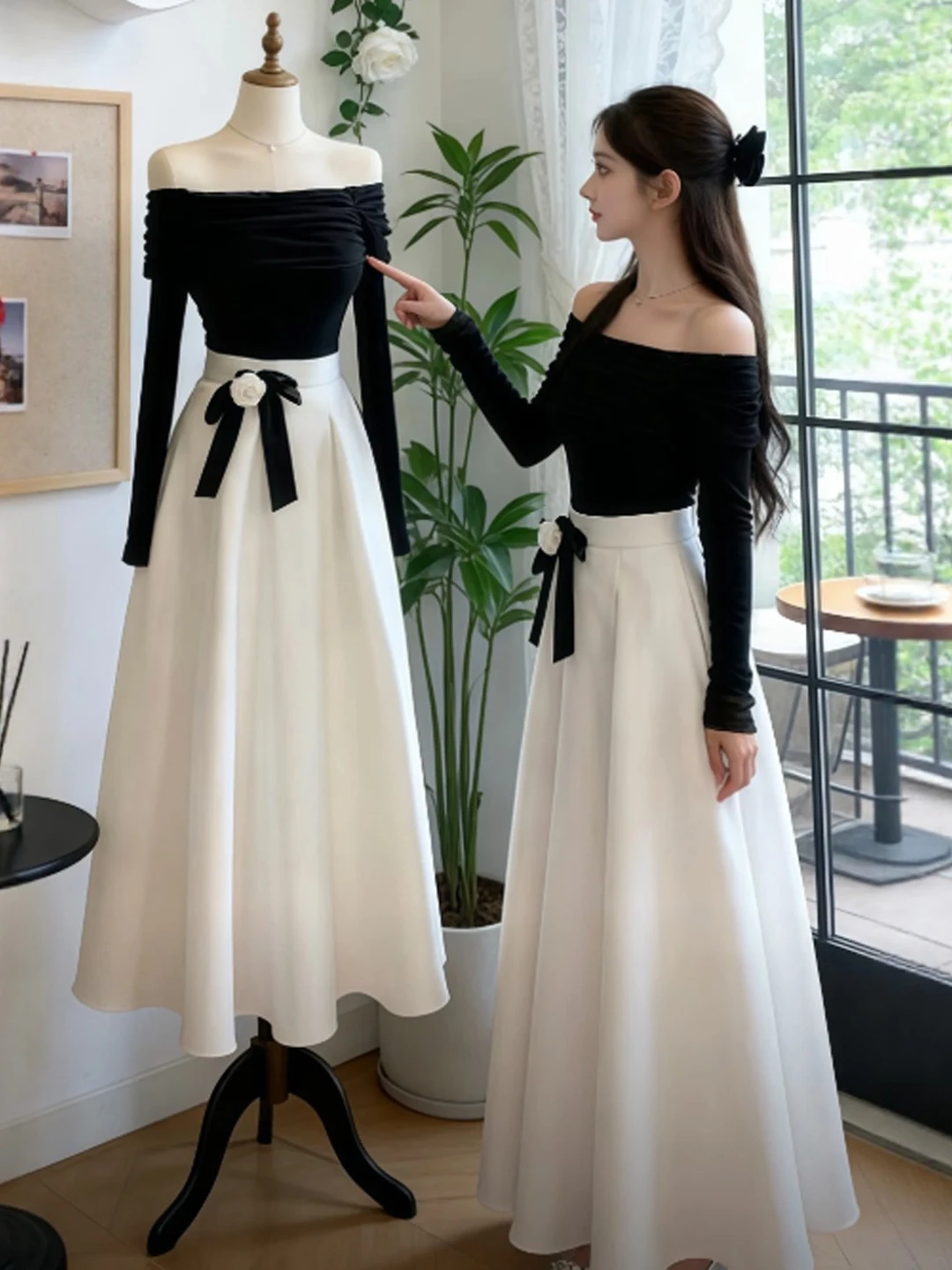 

Korean Sle Gentle Wind One oulder Top And f Skirt Two Piece Set Spring Comfortable Faion Women's Clothing Set