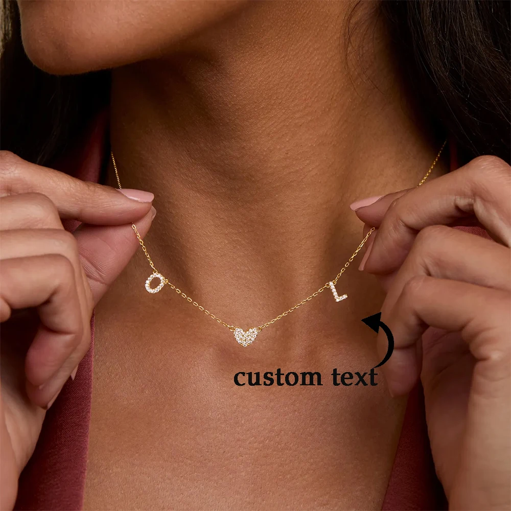 

Ожерелье золотого цвета на заказ с блестящим цирконием в форме сердца, очаровательное колье с буквами, ювелирные изделия из нержавеющей стали, персонализация мамы