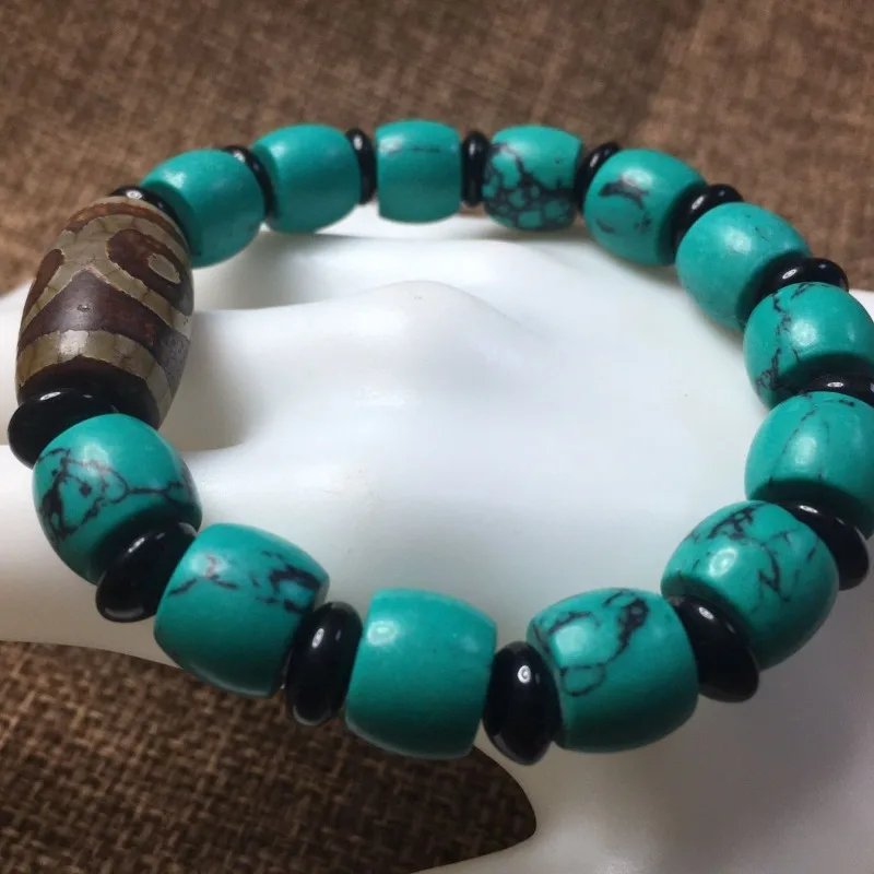 New Bracelet with Three-eye Dzi Beads, Cultural Play Plate, Antique Bracelet, Jewelry, Ethnic Style Gift.
