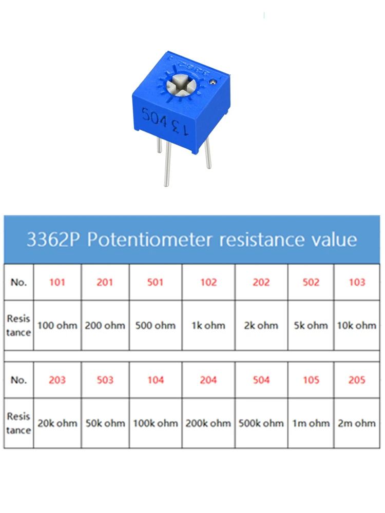 10PCS 3362P Trimmer Potentiometer 100R 200R 500R 1K 2K 5K 10K 20K 50K 100K 500K 1M Ohm Adjustable Resistance 3362P 103