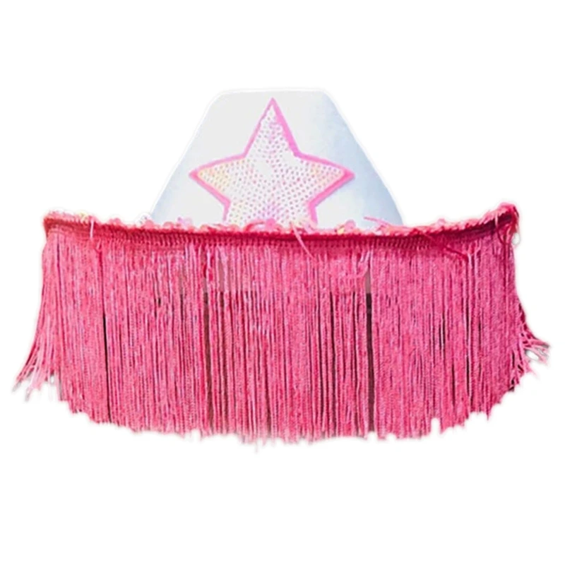 Cowgirl Hat  Sequin Star Women Bachelorett Performance Tassel Cowboy Hat Party P