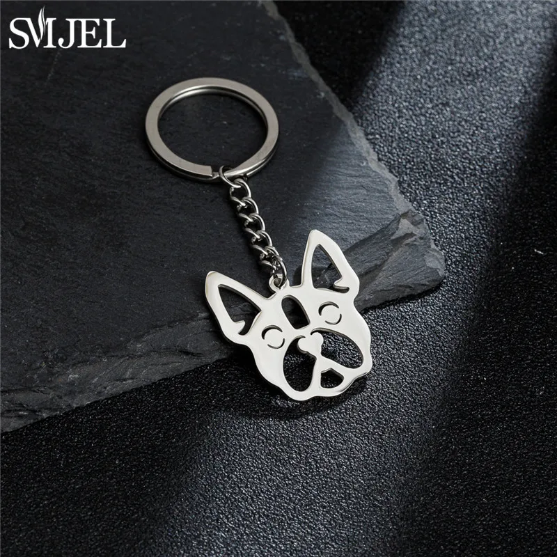 Cute Shepherd Dog Keychain Fashion Stainless Steel Animal Keyring Ornament Poodle Key Chain Ring Backpack Pendant Girl Toys Gift