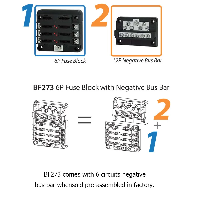 Out of the car fuse holder 6 fuse box with lamp high current with independent positive and negative bus