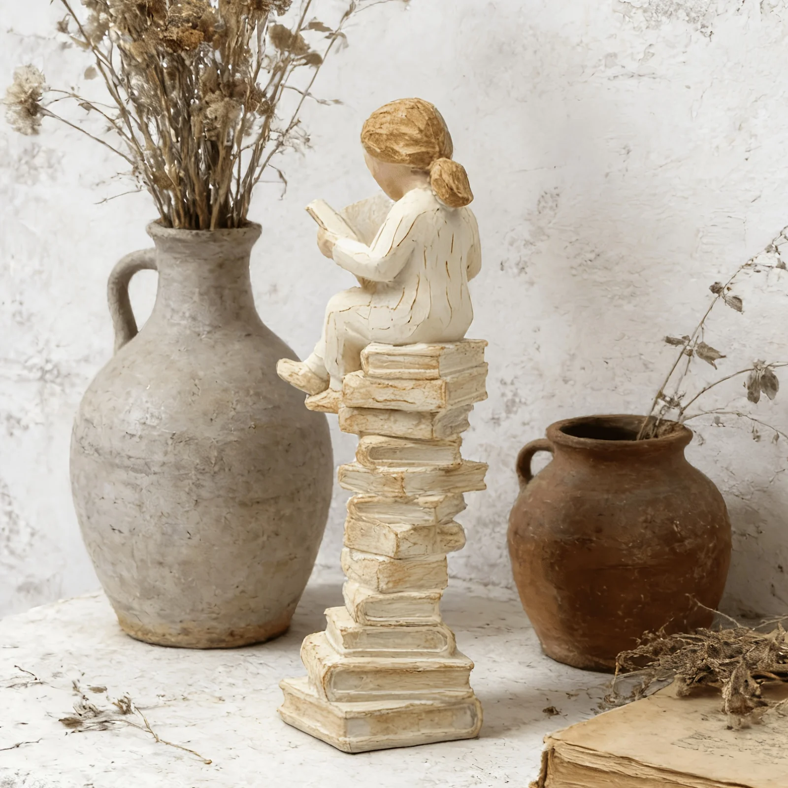 1-Piece Girl Reading Figure Inspirational Ornament, a Gift for Women Who Love Books, a Thinker's Desktop Statue for Educators, Students, and Librarians view 2