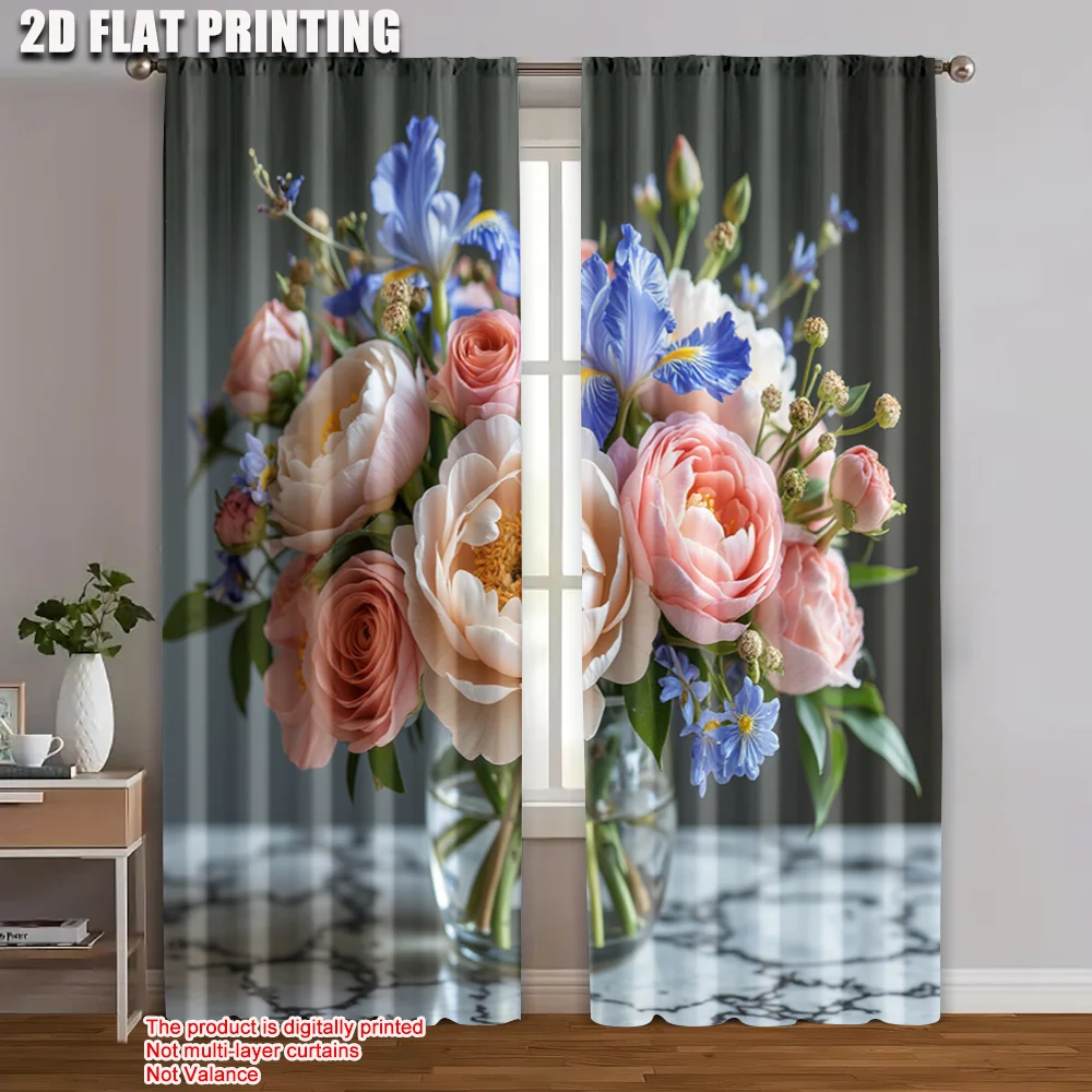 

2pc, Curtain many flowers Polyester,Without Electricity Festive Wall Decor for Holiday Celebrations