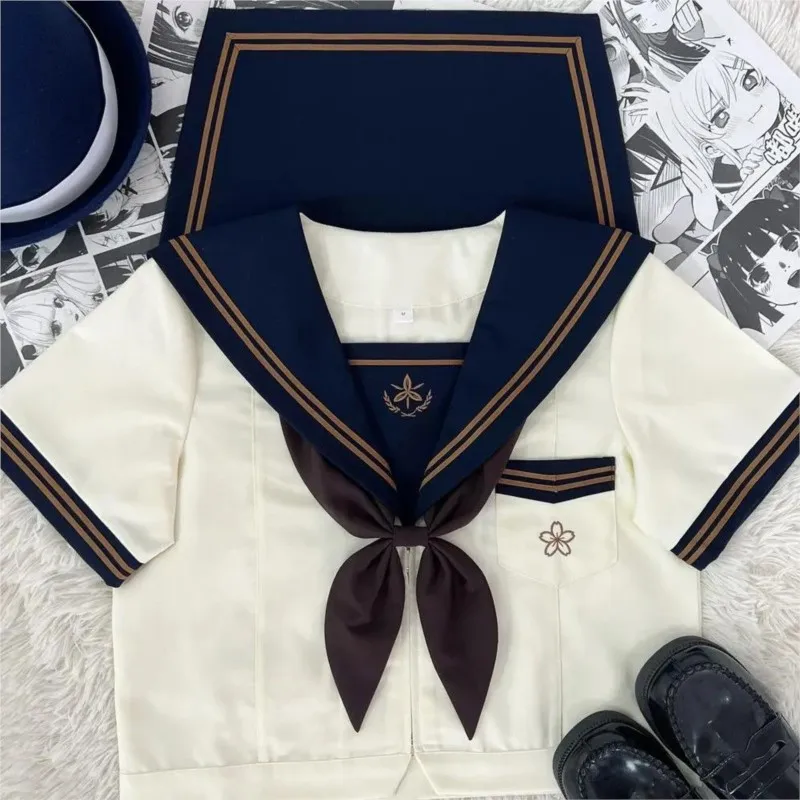 Japanese Schoolgirls School Uniform Dress Cosplay Costume Japan Anime Girl Lady Lolita Sailor Top Tie Pleated Skirt Outfit XS-XL