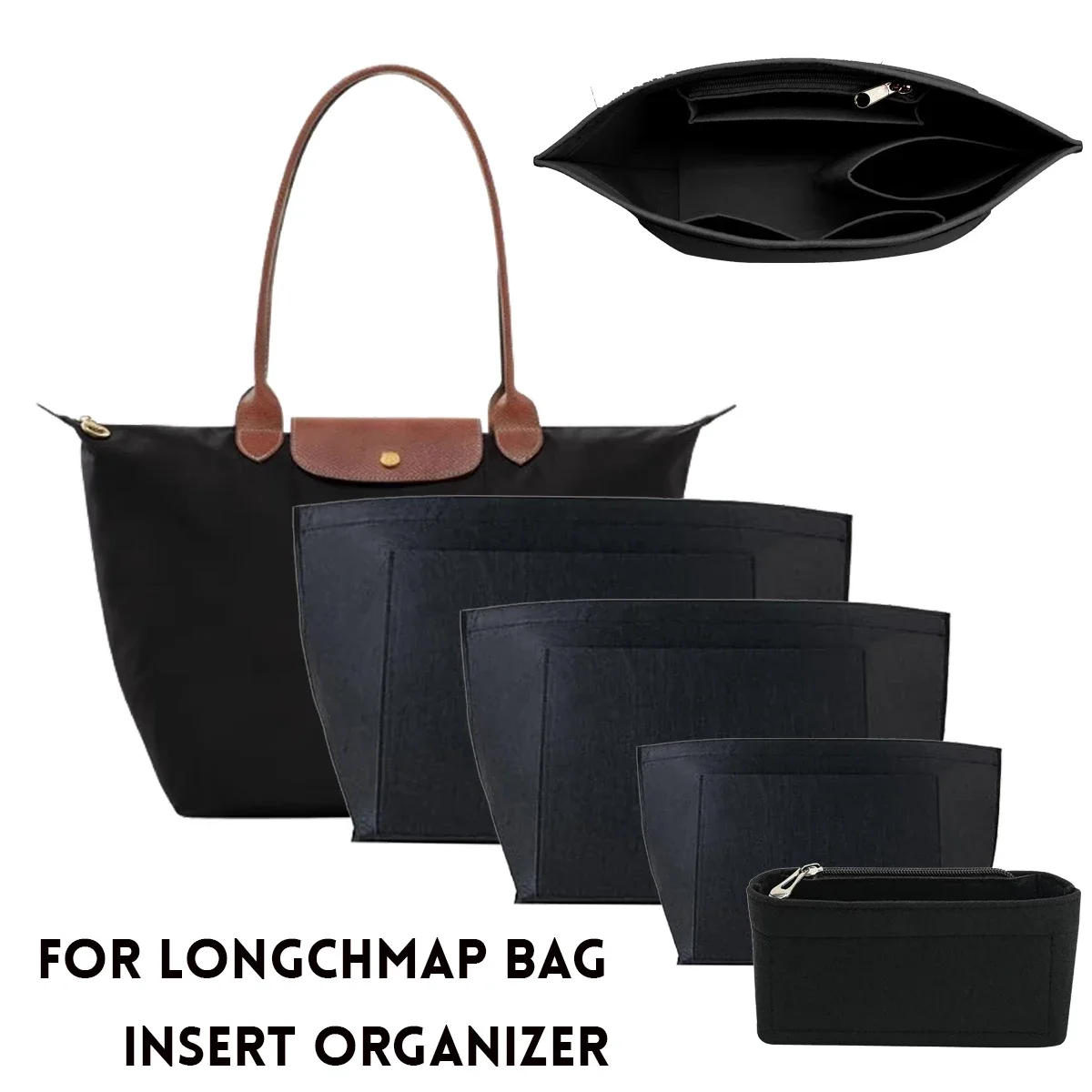 Organizer Insert For Longchamp Large Small Mini Size Totes Bag Felt Storage Bag Purse Insert Handbag Liner Bags Accessories