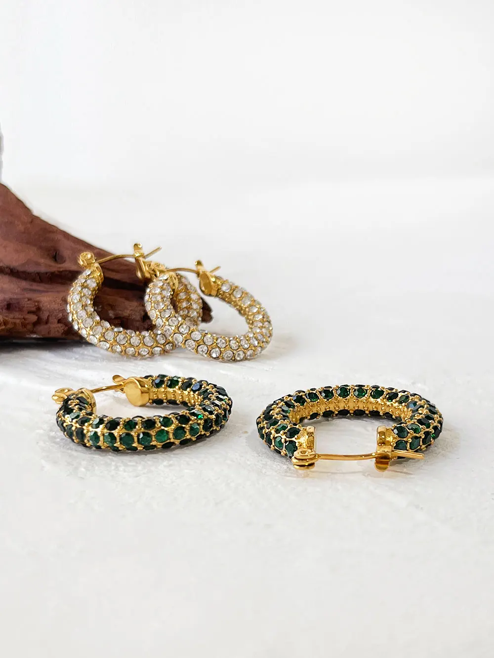 Peri'sbox مذهل مايكرو تمهيد تشيكوسلوفاكيا الراين سميكة أقراط طارة هوجي الفولاذ المقاوم للصدأ 18K مطلية بالذهب مجوهرات اليومية هدايا #4