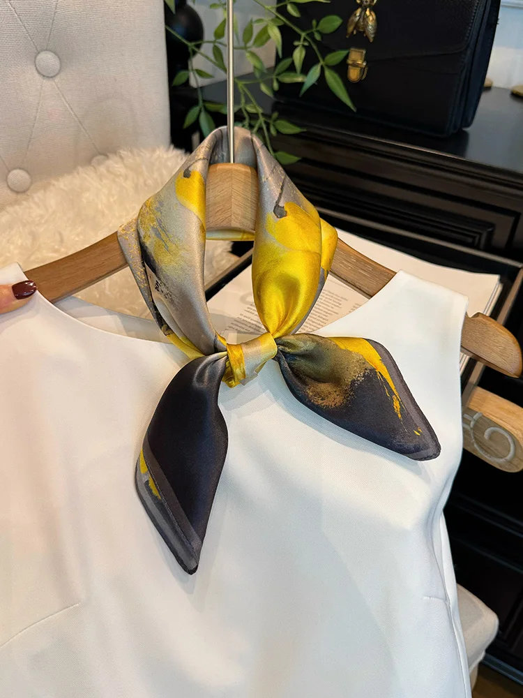 yellow-black-silk-scarf-women's-new-2026-versatile-small-square-high-end-100-silk-satin-neck-scarf-floral-print-deco