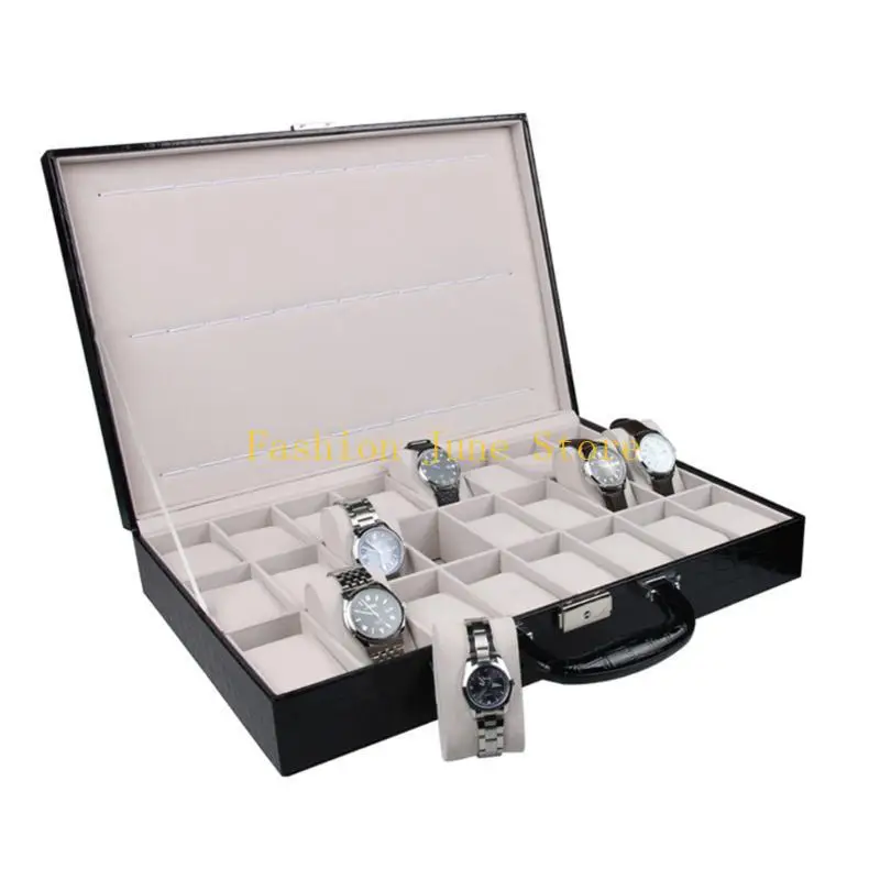 N5KA Watch Case Jewelry Box for Men 24 Slots Watcth Box Lockable Storage