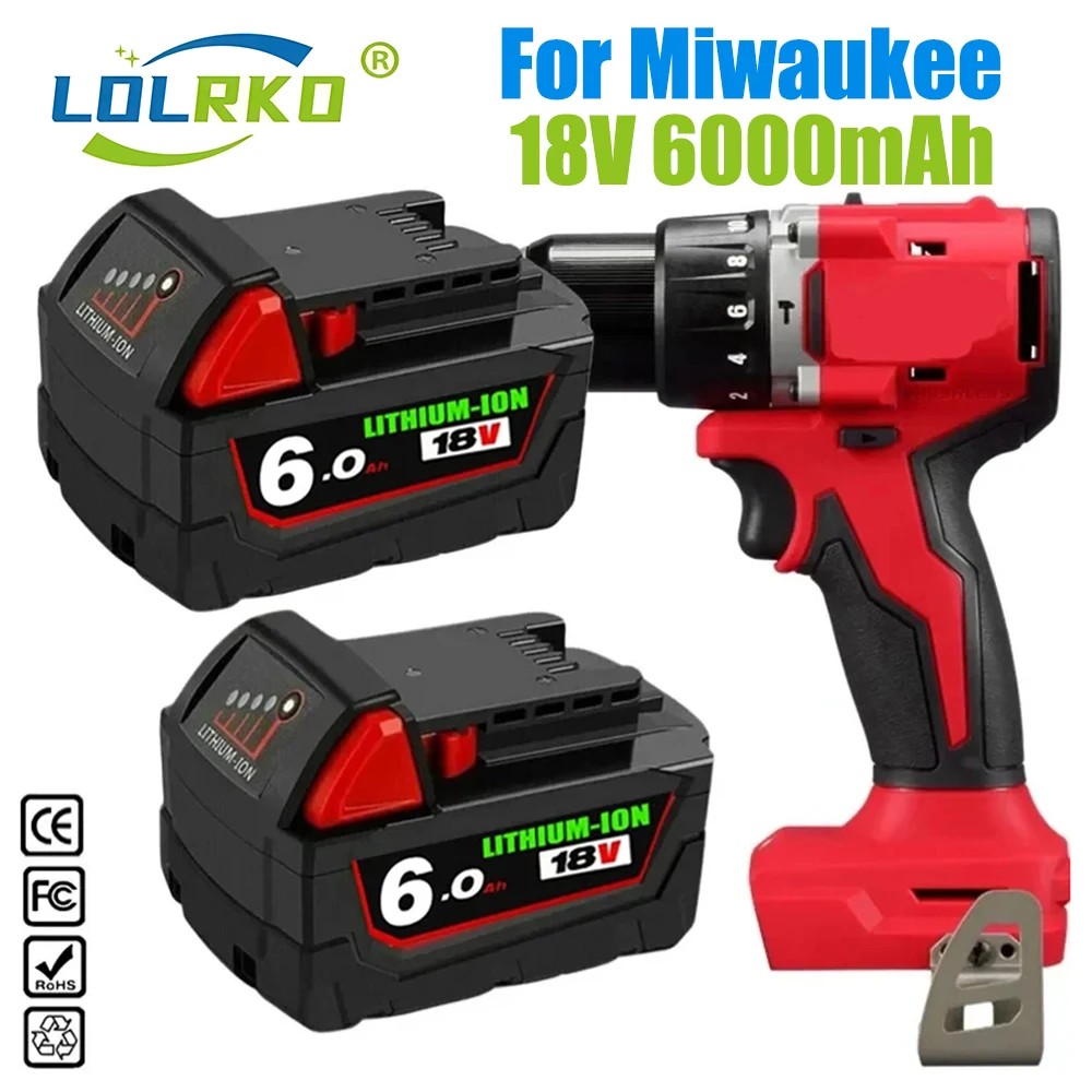 18V For Milwaukee M18 Battery M18B6 XC 6.0 Ah Li-Ion 48-11-1860 48-11-1852 Or Charger 48-11-1850 48-11-1840 Cordless Power Tools 