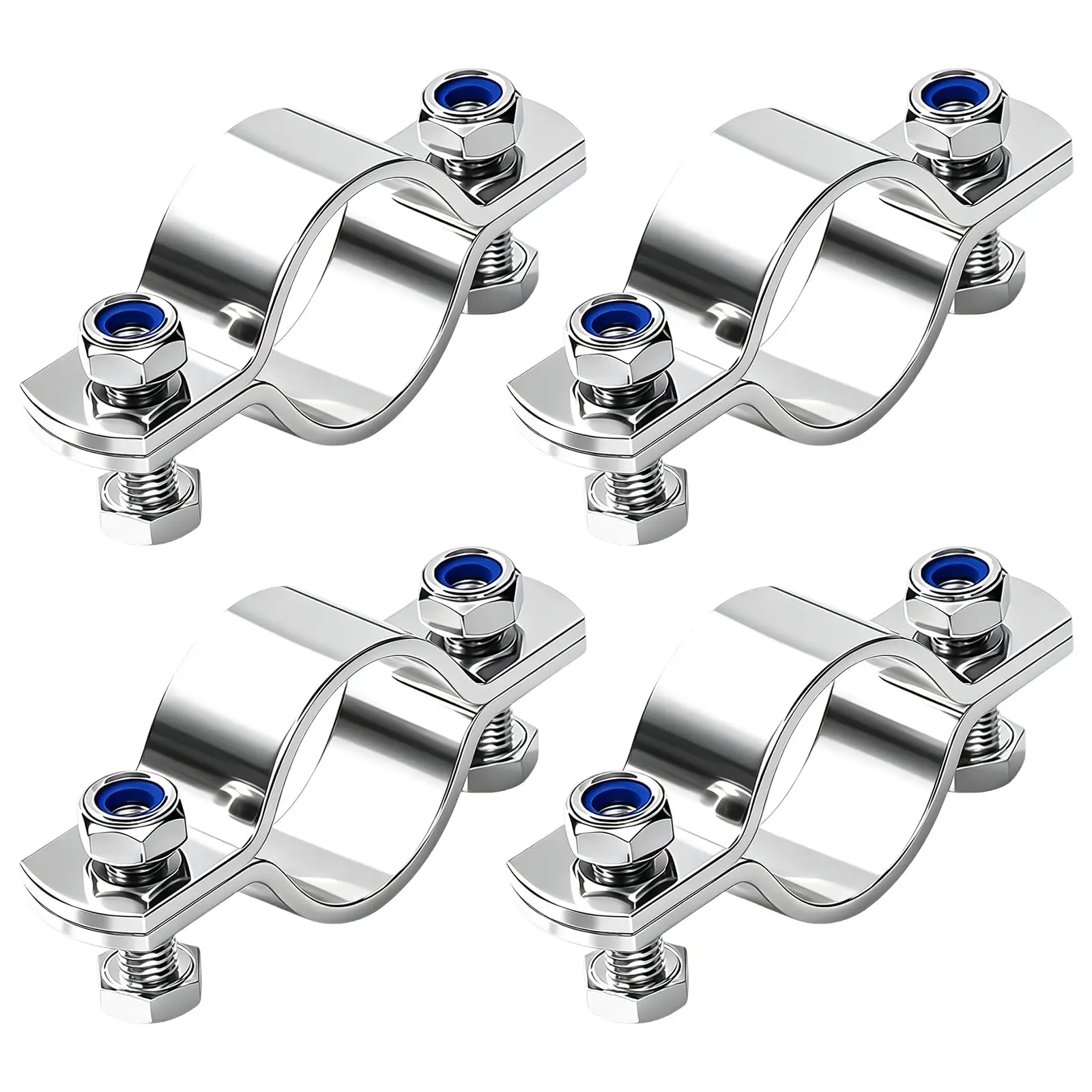 4pcs Double Bolt Pipe Clamp 304 Stainless Steel Heavy Duty Tube Holder for Metal Pipe Industrial Auto Marine Pipeline Fixing
