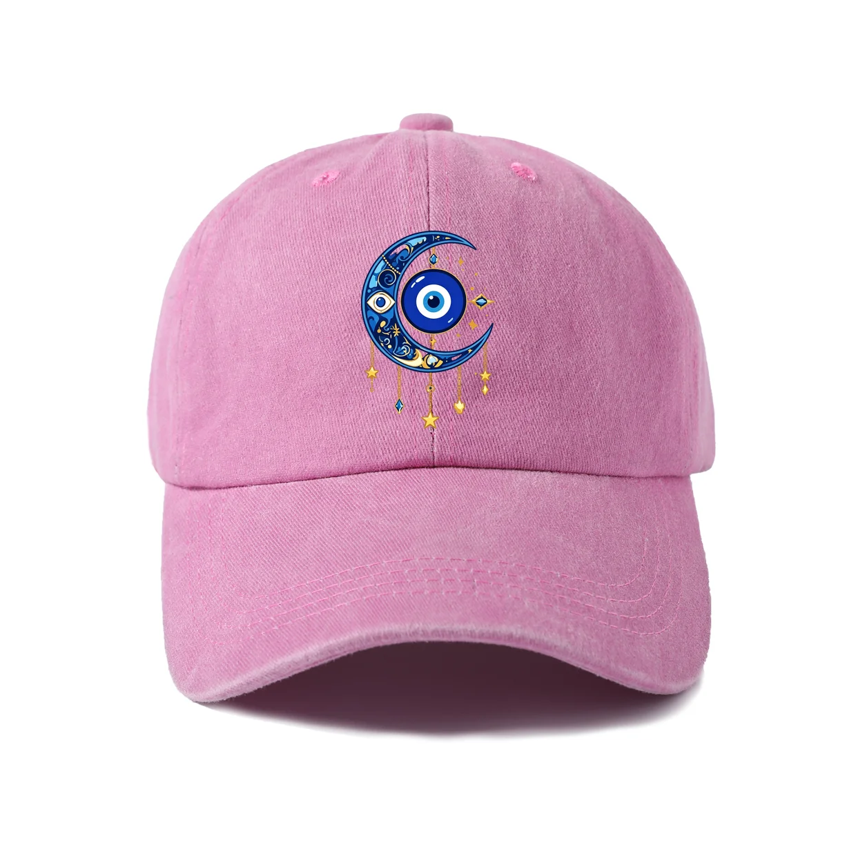 Starry Evil Eye Charm Graphic Baseball Cap, Vintage Washed Adjustable Unisex Dad Hat, Everyday Gift
