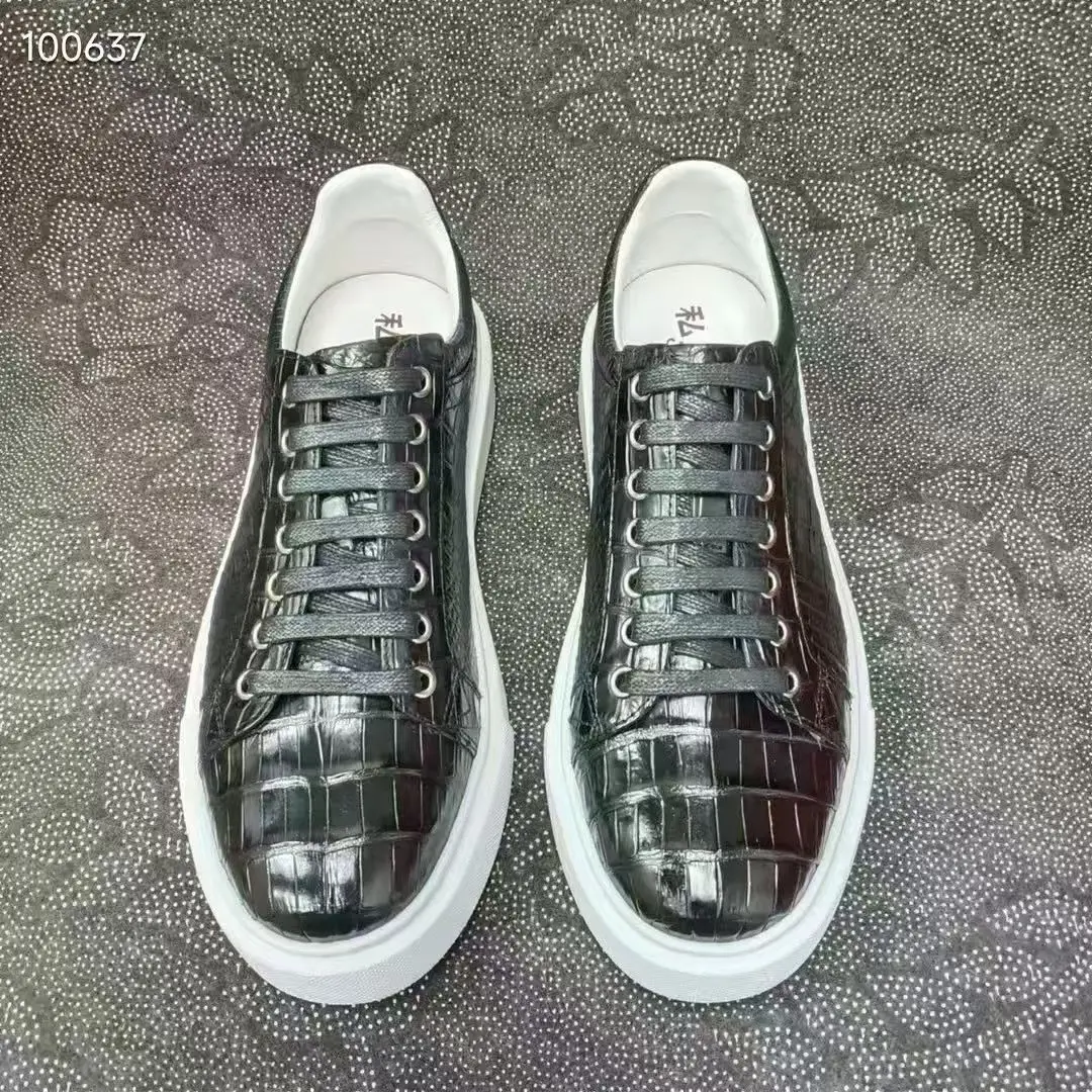 Crocodile Skin Men's Sneakers 100% Genuine Real  Alligator Skin Shoe Leisure Fashion Men Official Flat Walking Shoe Black&White