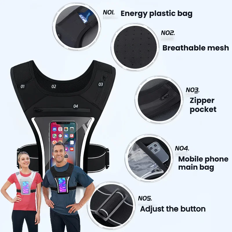 

Lightweight Running Backpack - Marathon Cycling Pack Touchscreen Phone Pouch Waterproof Outdoor Camping Gear for Men Women