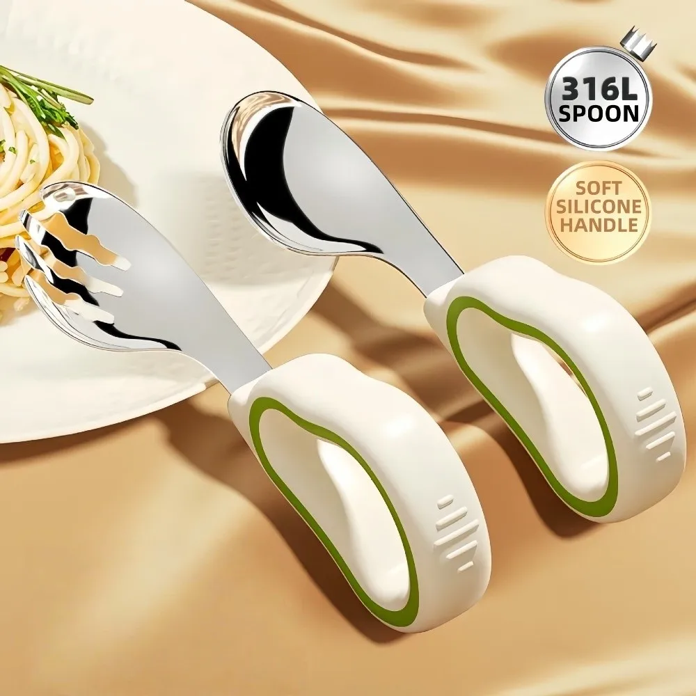 

Silicone Baby Fork and Spoon Set Self Feeding 316 Stainless Steel Baby Cutlery Safe with Storage Box Child Tableware