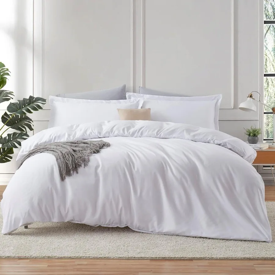 

White Duvet Cover with Fitted Sheet King Size 4 Piece Soft Double Brushed Bedding Set for Modern Bedrooms Includes 1 Duvet Cove