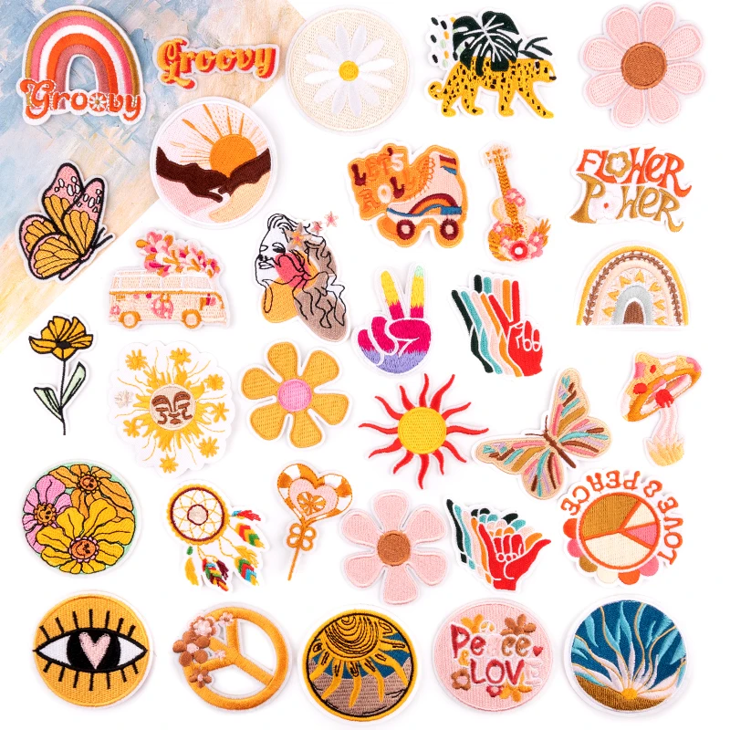 Summer Fashion Flowers Butterfly Patch Iron On Patches For Clothing Sticker Bag Jacket DIY Embroidery Badge Decoration Appliques