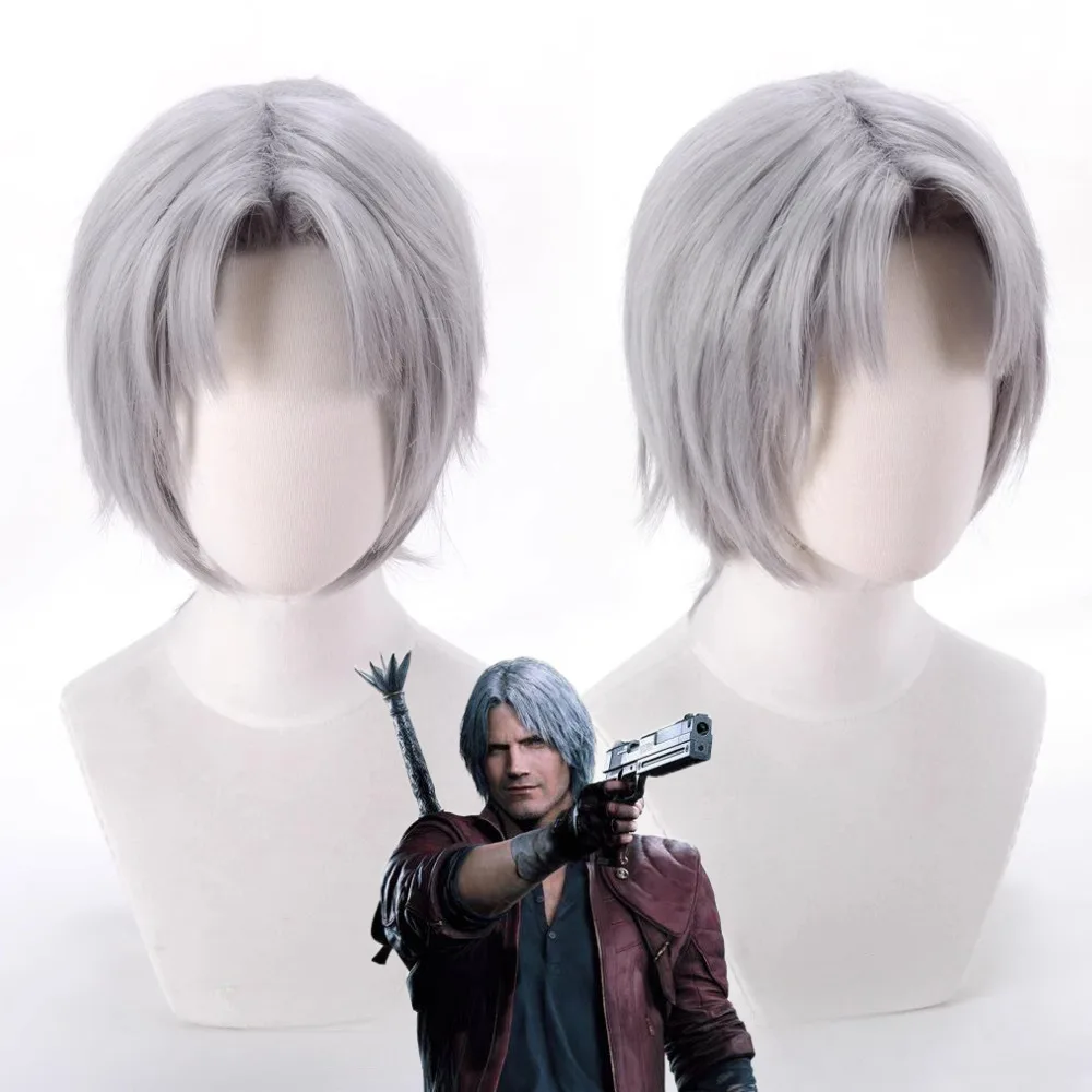 Anime Costume Props Dante Cosplay Wig DMC 5 Disguise for Men Silver Short Wigs Roleplay Halloween Carnival Costume Accessories