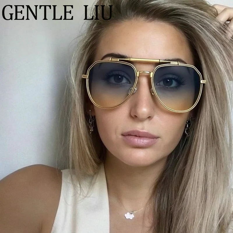 

Oversized Oval Sunglasses Women 2025 Luxury Brand Vintage Steampunk Pilot Double Beam Sun Glasses Eyewear Outdoor Shades UV400