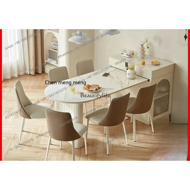 

cn8350 style Cream wind telescopic folding rock slab island integrated dining table small apartment household ss 8617