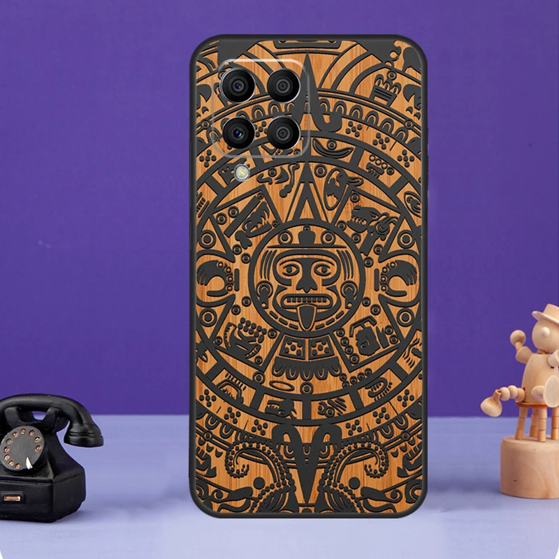 Mayan Calendar Wood Pattern Case For Samsung Galaxy M12 M32 M52 M55 M13 M33 M53 M14 M34 M54 M20 M30s M31s M51 M31 M21