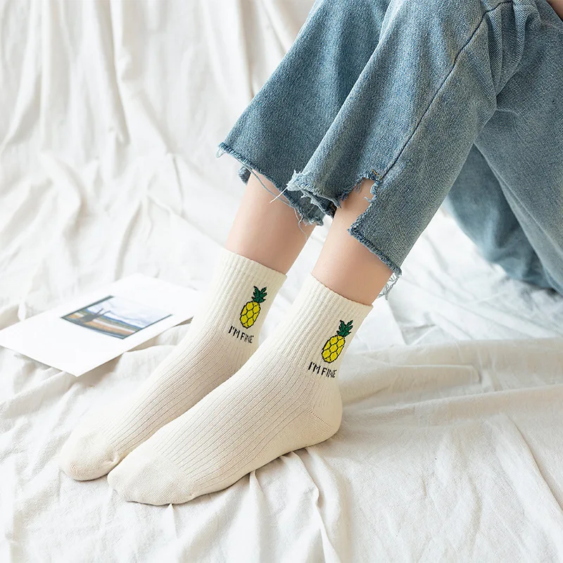 Summer Thin Womens Socks, Short Socks, Medium Tube Cotton, Japanese Cute Fruit Socks, College Style