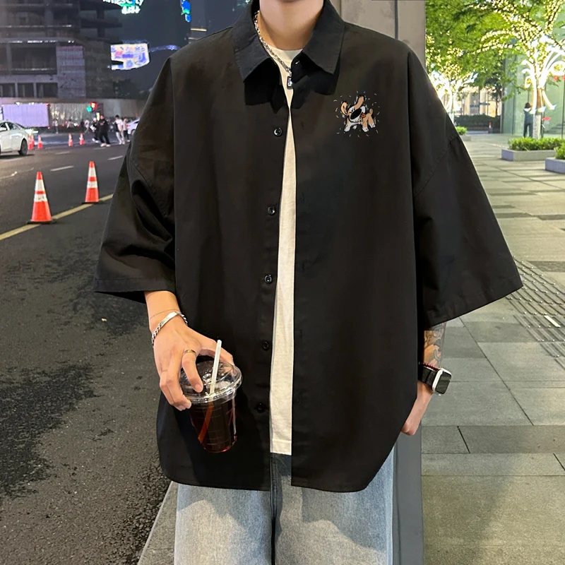 

Men's Oversized Shirts 5XL Fashion White Mens Blouse Dog Anime Print Oversize Shirt Casual Wear Summer for Men New Clothing