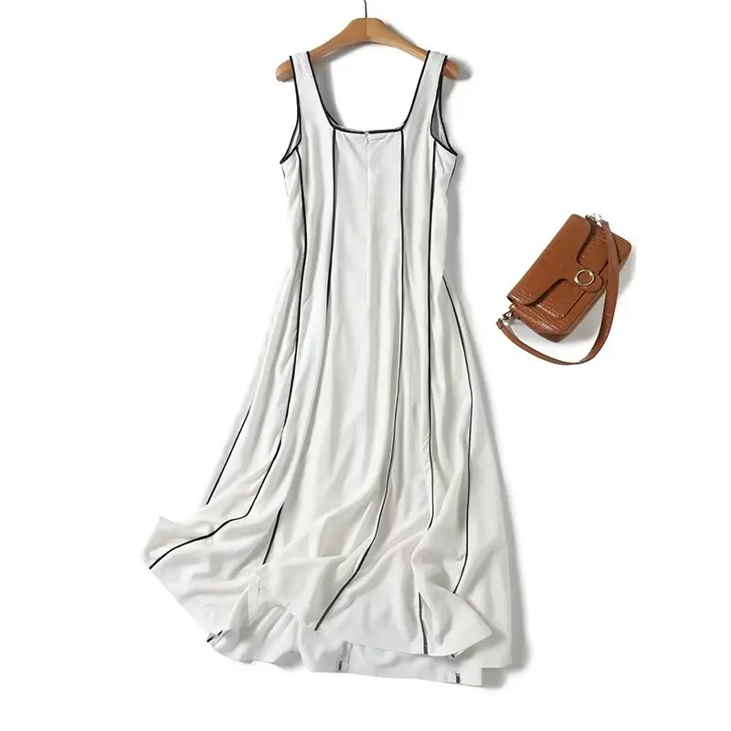 Dave&Di French Linen Sleeveless Dress Women Vintage Elegant Striped Casual Tank Dress 30%Linen 70%Cotton Vestidos