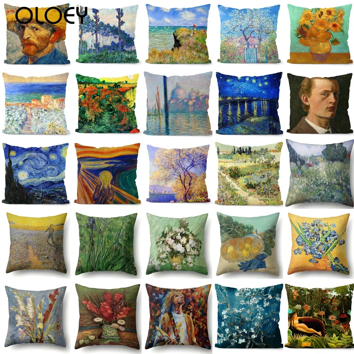 

Van Gogh Oil Painting Cushion Cover Famous Vintage Art Decorative Polyester Pillowcase Livingroom Decor Sofa Throw Pillow Cover
