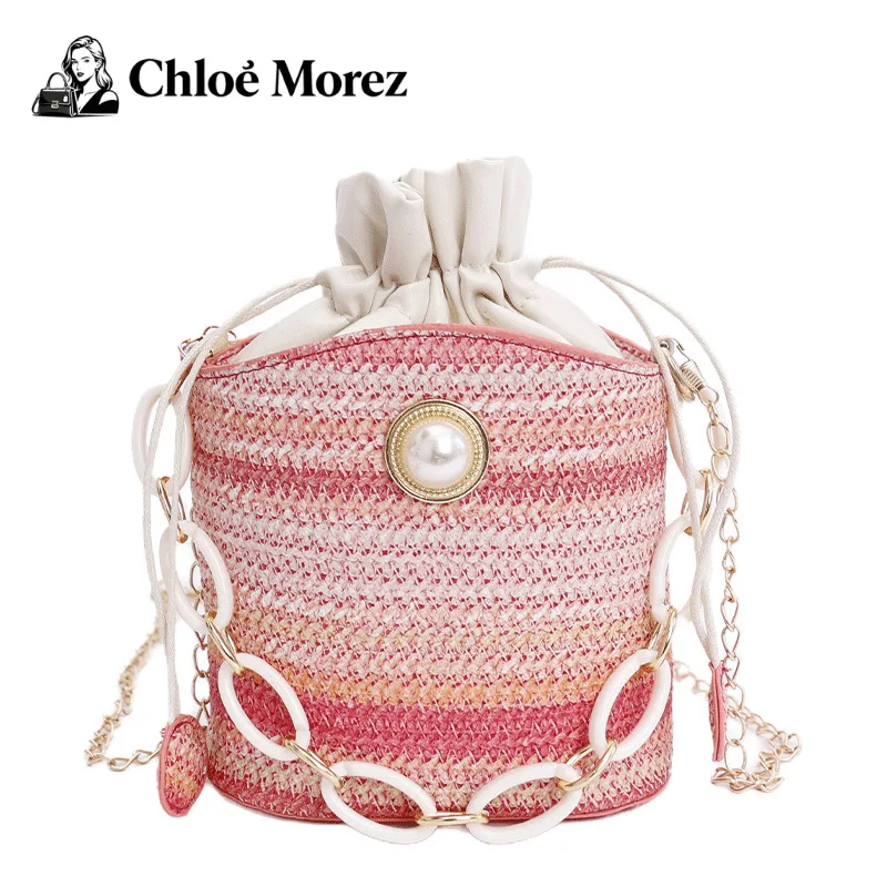 

Ethnic Feng Shui Bucket Bag Fashion Striped Shoulder Bag Women's Chain Crossbody Versatile Drawstring Weaving Bag