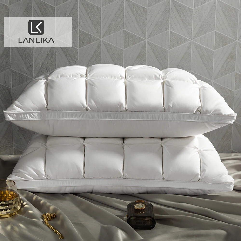 Lanlika White 100% Goose Down Pillow Neck Pillow Winter 100% Cotton Shell  3D Style Rectangle Queen King Bed Pillow For Gift