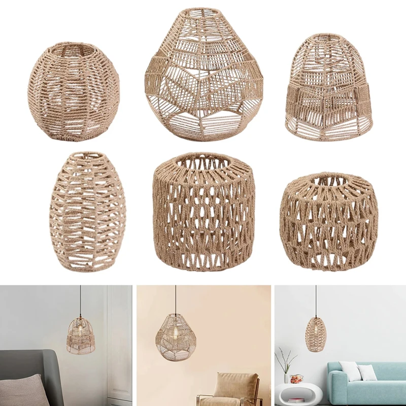 Simulierte Rattan Lampen abdeckung Vintage Kronleuchter Home Wohnzimmer Teehaus Lampen schirm Pendel leuchte Dekor Lampen schirm für Stehlampe