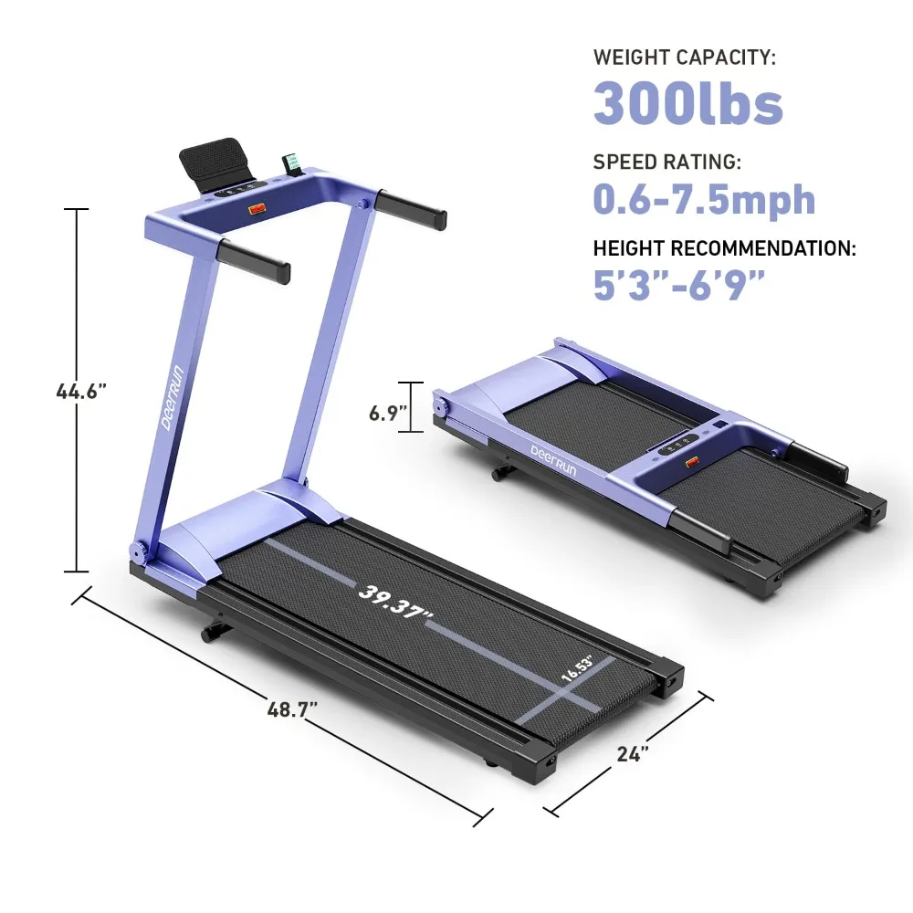 Foldable Treadmill with 6% Incline & Handlebar, Compact Walking Pad for Home Fitness, 0.6-7.5 MPH 300 lb App Remote, Custom