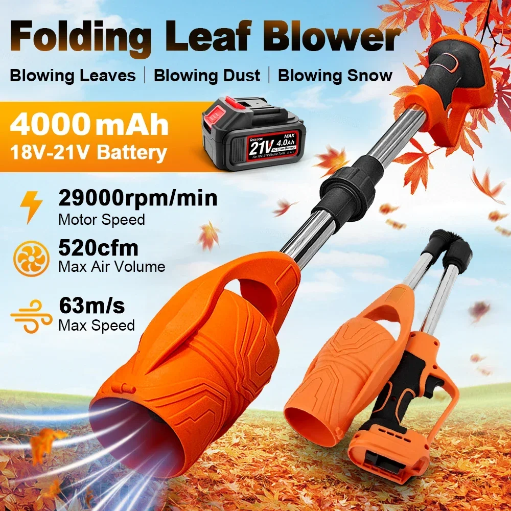 

400W Folding Snow Blower Cordless Handheld Electric Leaf Blowers with Battery for Garden Blow Leaves Snow High-Power Turbine Fan