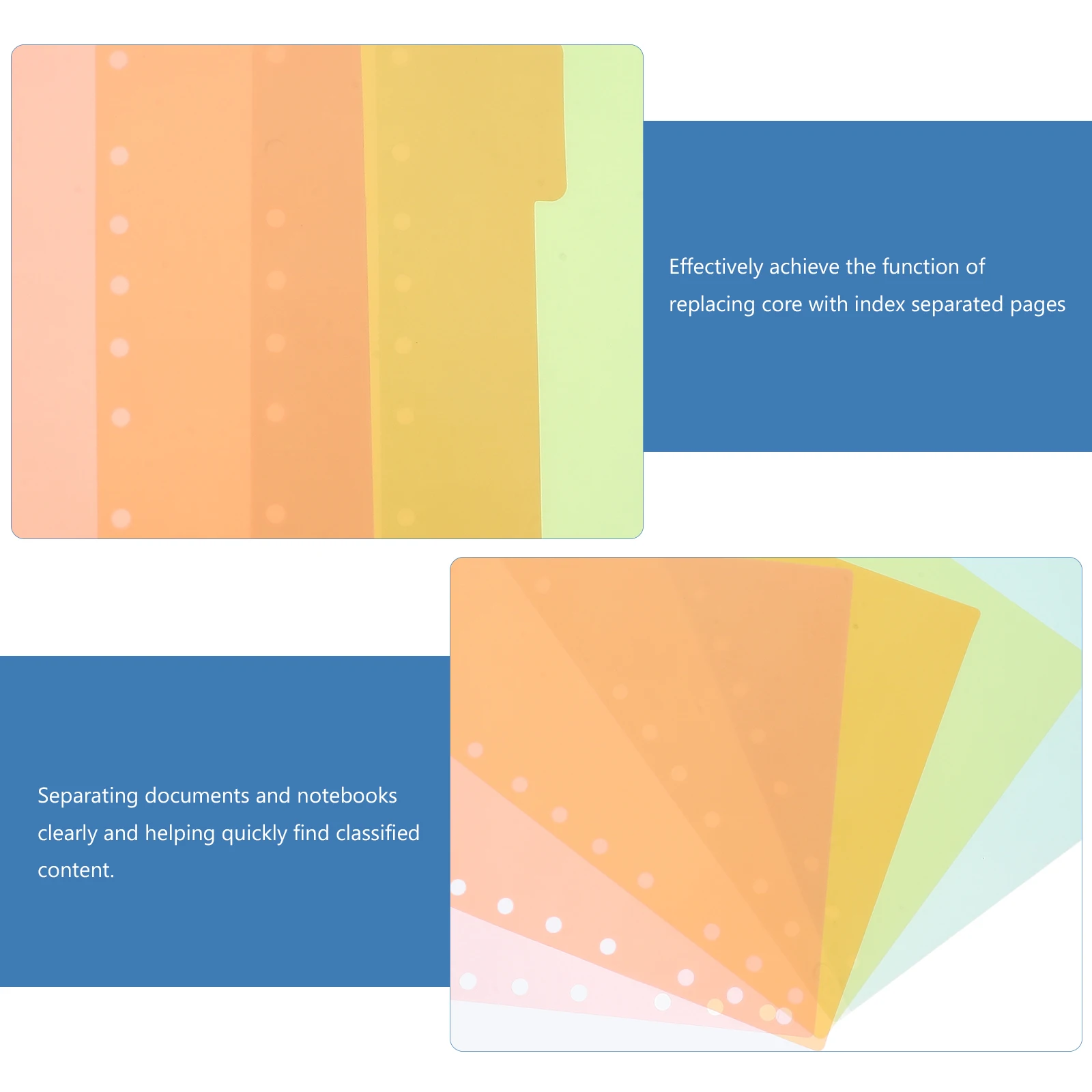 5Pcs Plastic Divider Binder Index Dividers Paper Index Divider B5 11 Holes Easy Use Office File Classification Tabs Colored