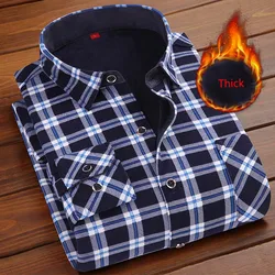 Outono inverno grosso veludo vestido camisa para homens casual manga longa forro de lã quente camisas moda flanela macia L-4XL