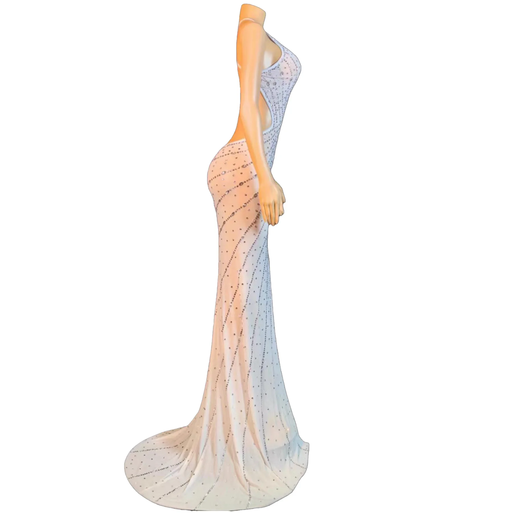 Babagan أنيقة المرأة عارية الذراعين ثوب مسائي مثير الأبيض بقماش شفاف معلقة الرقبة شق تنورة طويلة عيد ميلاد العودة للوطن فساتين حفلات