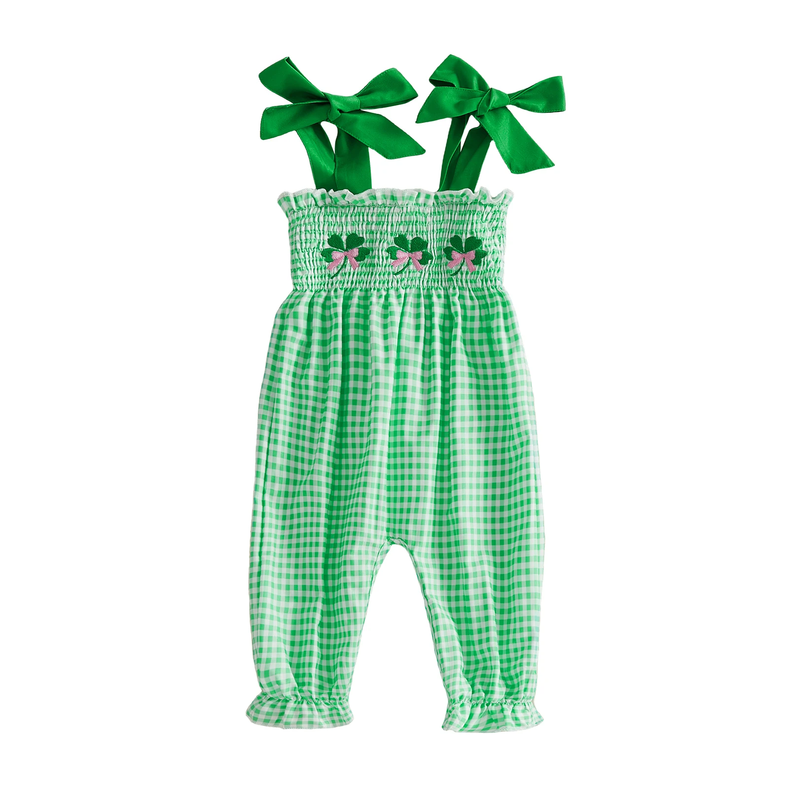 macacao-infantil-feminino-primavera-sino-bottoms-trevo-xadrez-smocked-gravata-ombro-sem-mangas-macacao