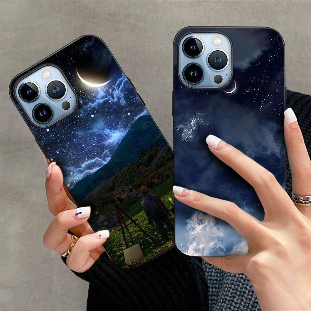 Чехол для телефона с изображением звездного неба и моря для iPhone 14 ProMax 13 Mini, чехлы для iPhone 12 11 Pro 7 XR XS Max, черный мягкий чехол из ТПУ, чехлы