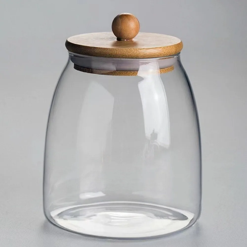 Transparent Airtight Glass Containers Large Capacity Moisture Proof Glass Storage Jar Wooden Lid Tea Storage Jar