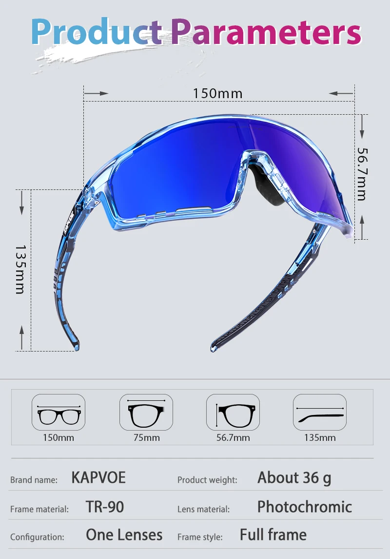 Kapvoe Smart Farbwechselrahmen und Objektiv Photochrome Fahrradbrille UV400 Sportbrille Laufen Fahren Outdoor-Sonnenbrille – Detail 10